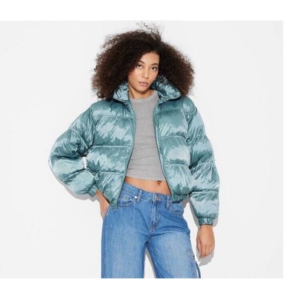 Women's Puffer Jacket - Wild Fable Turquoise Blue L NWT - Picture 2 of 8
